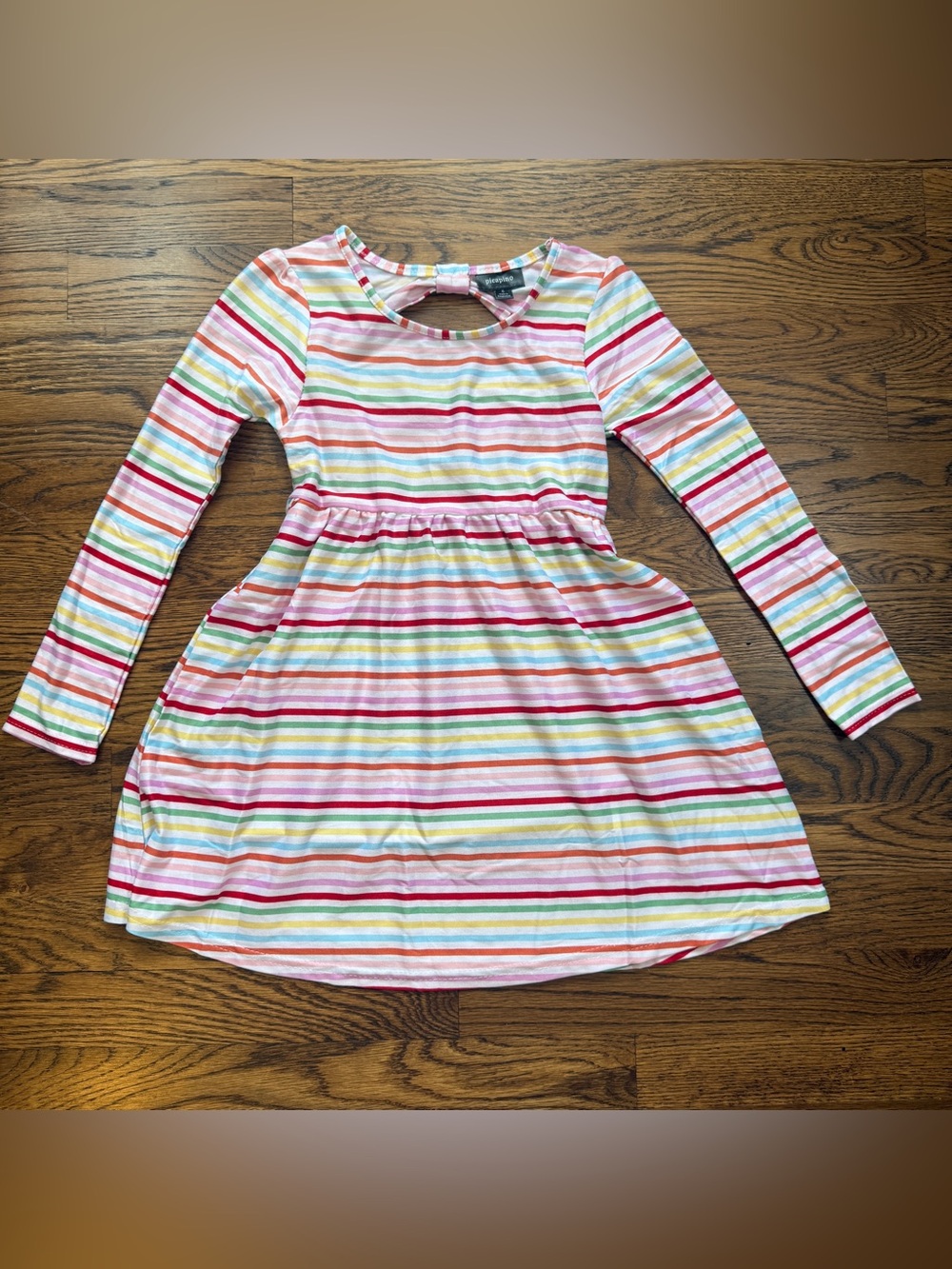 NWOT Picapino Girls Multi-Stripe Long-Sleeve Dress w/ Bow Cut Out on Back Size 6